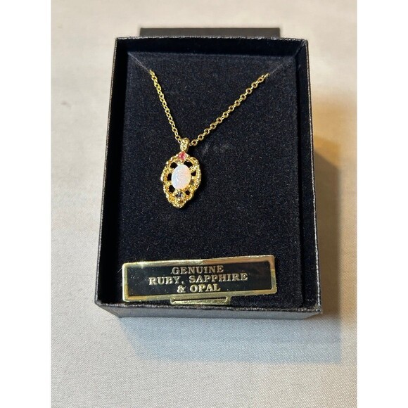 Vintage Van Doran Genuine Opal Ruby and Saphire Pendant Necklace - Picture 1 of 3